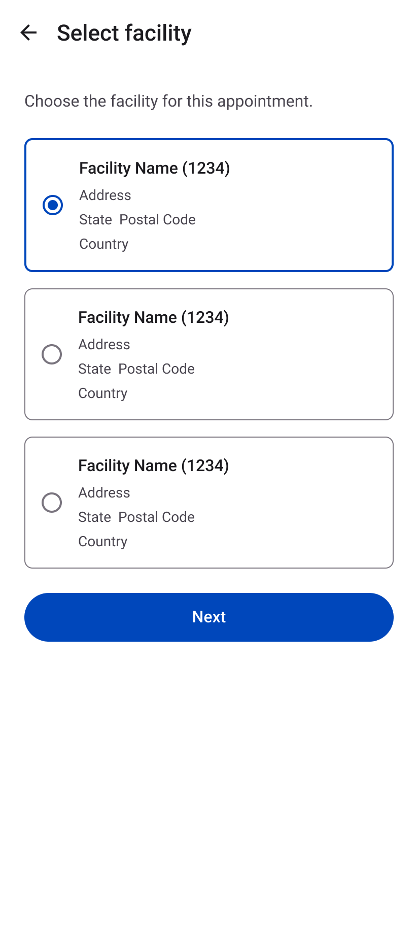 Android facility selection pattern