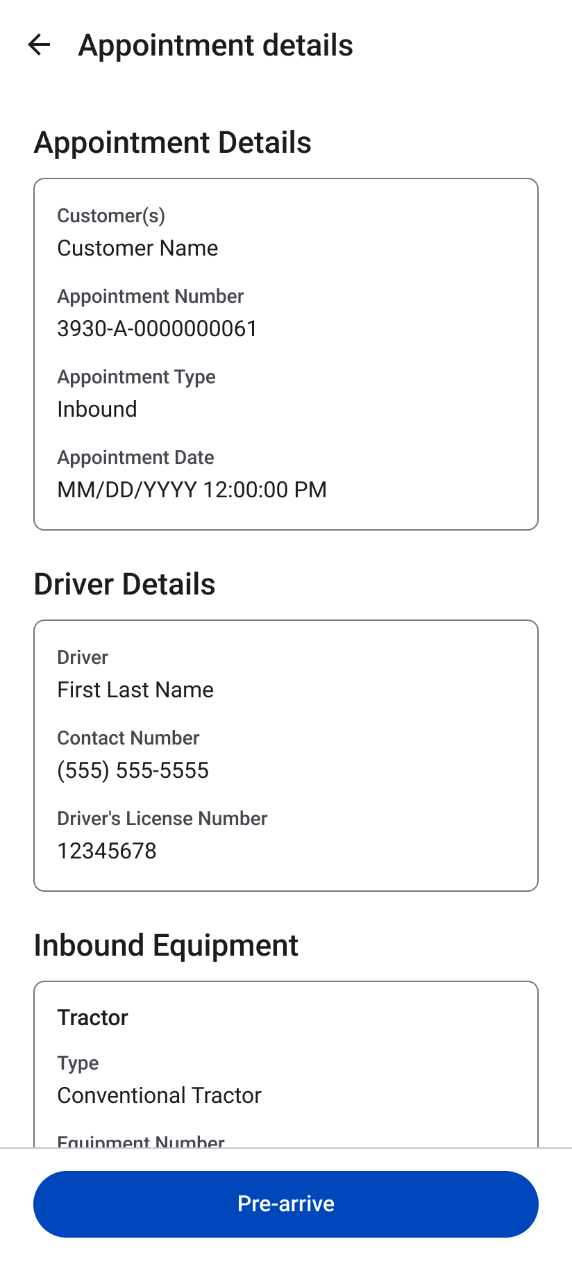 Android appointment review screen