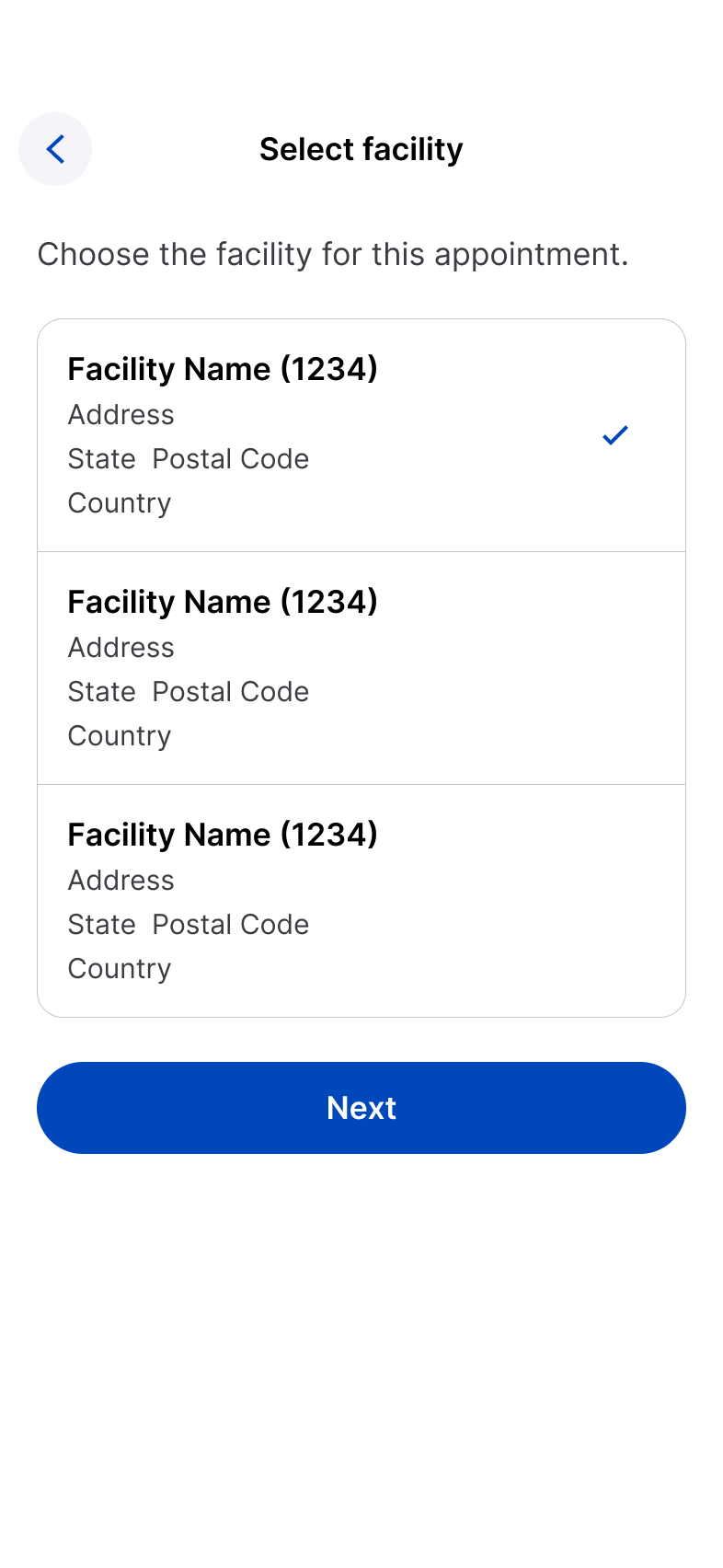 iOS facility selection pattern