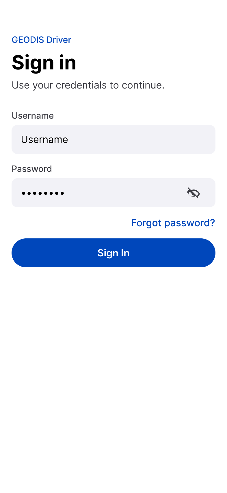 iOS sign-in screen