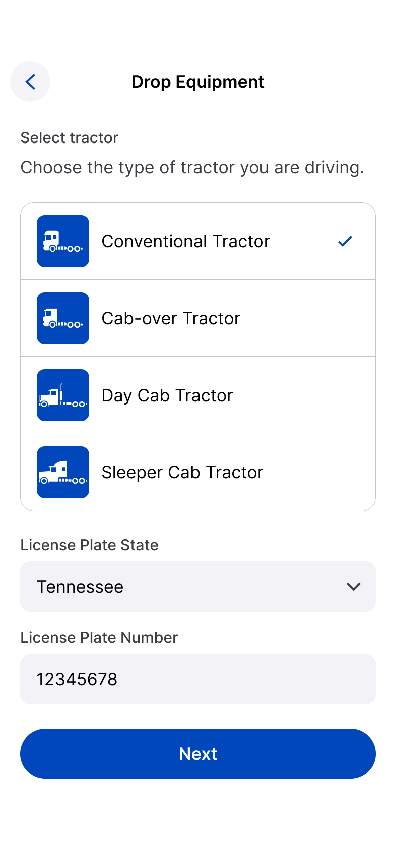 iOS tractor selection pattern