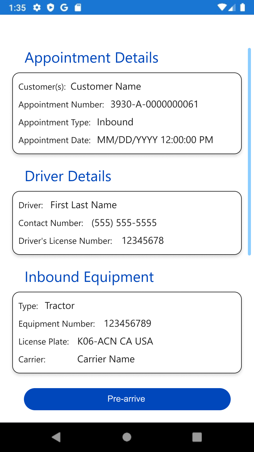 Legacy appointment details screen