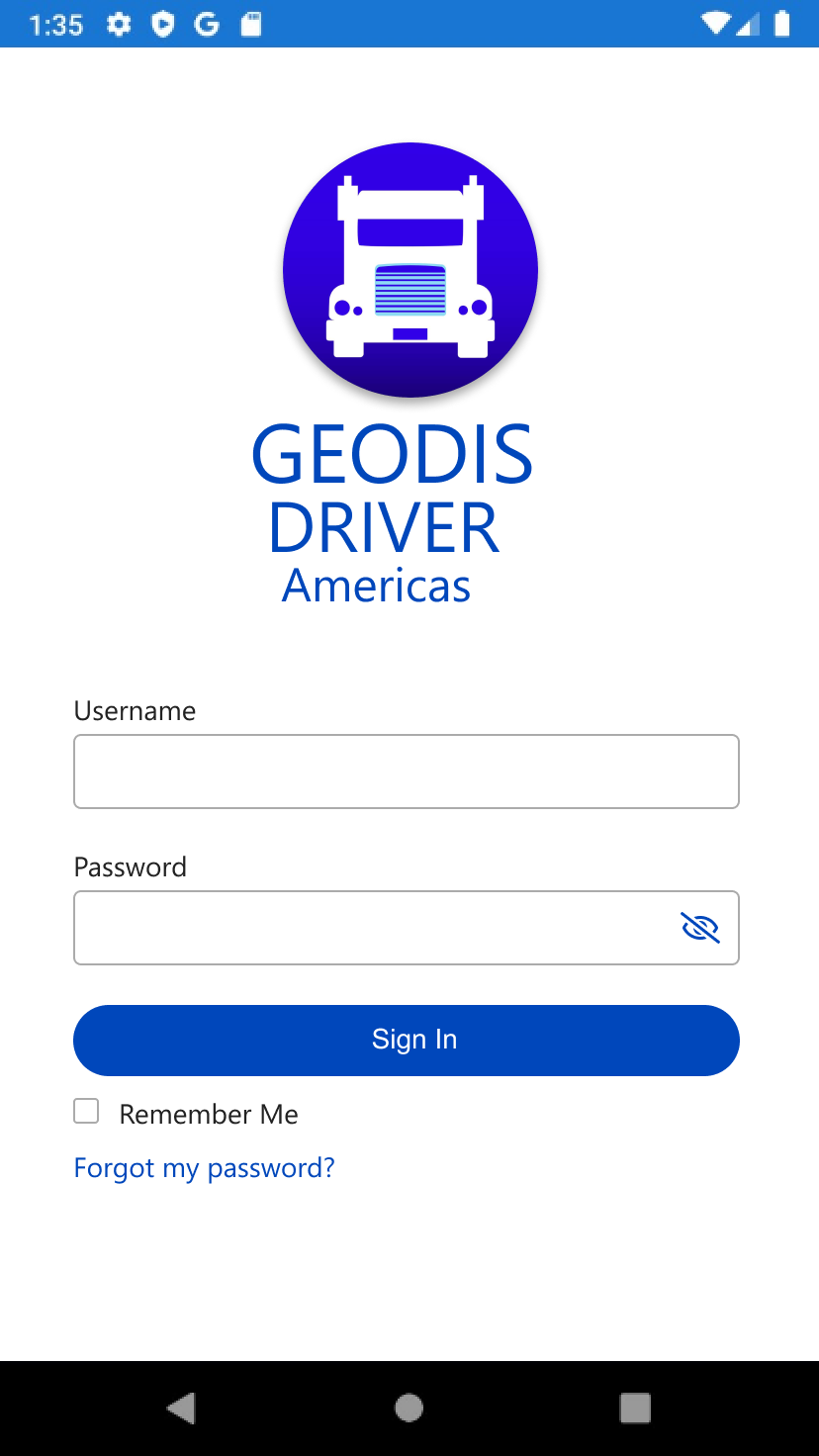 Legacy GEODIS Driver Americas login screen