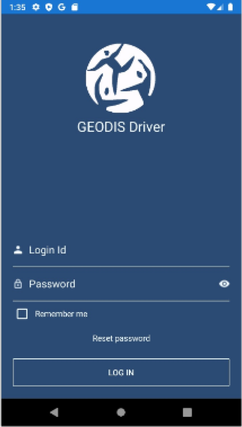 Legacy GEODIS Driver login screen
