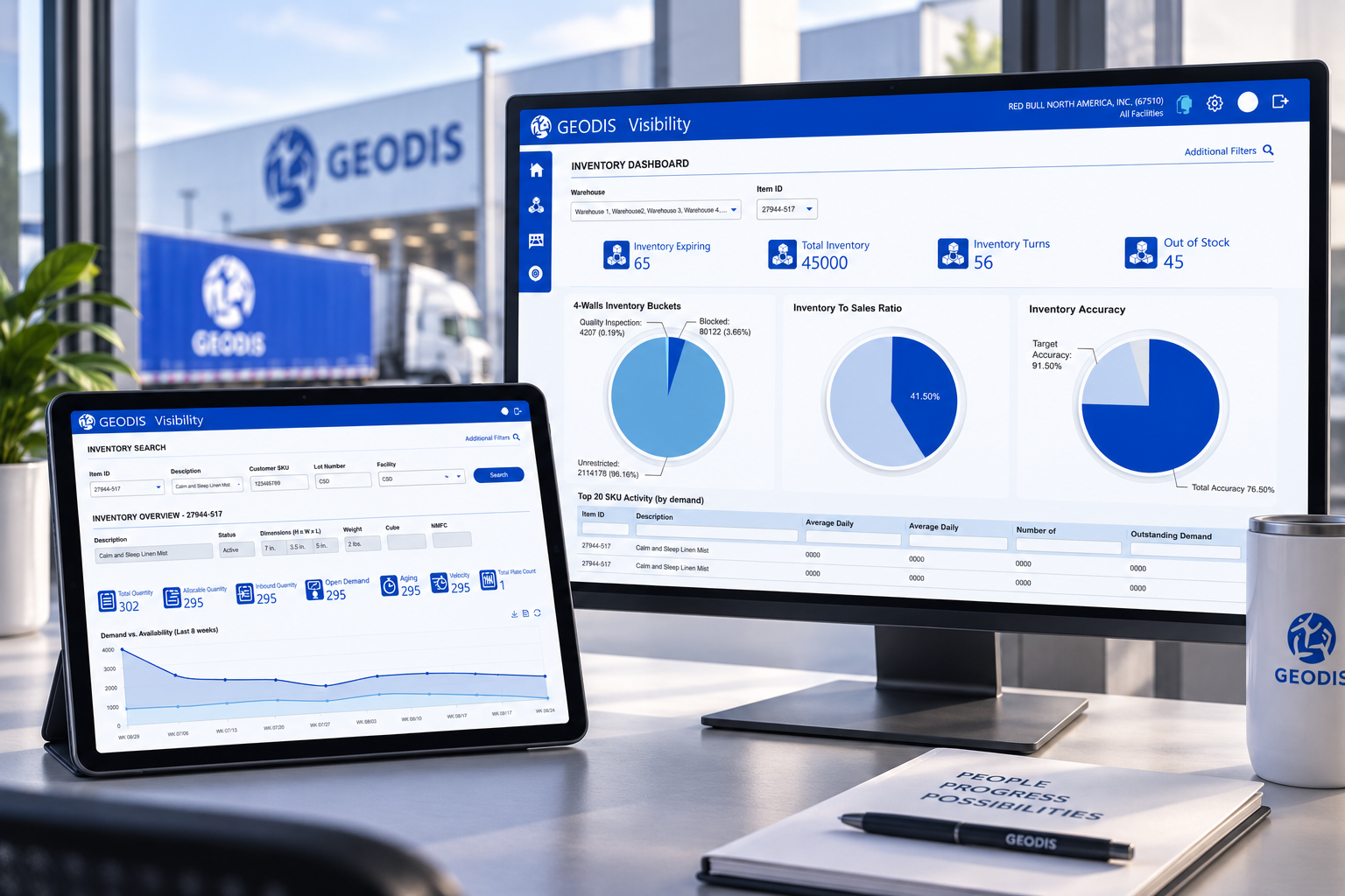 GEODIS Visibility enterprise logistics dashboard on desktop and tablet.