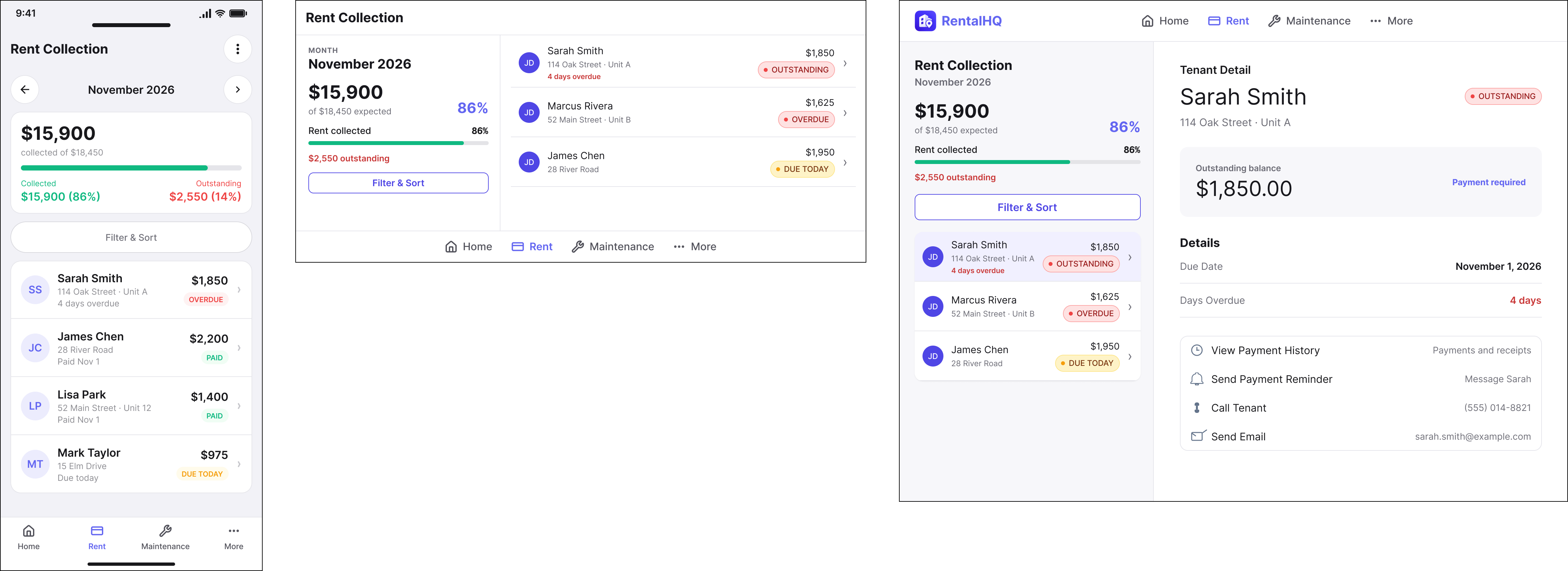 iOS and iPadOS Portrait, Landscape, and Regular Width adaptive RentalHQ layouts.