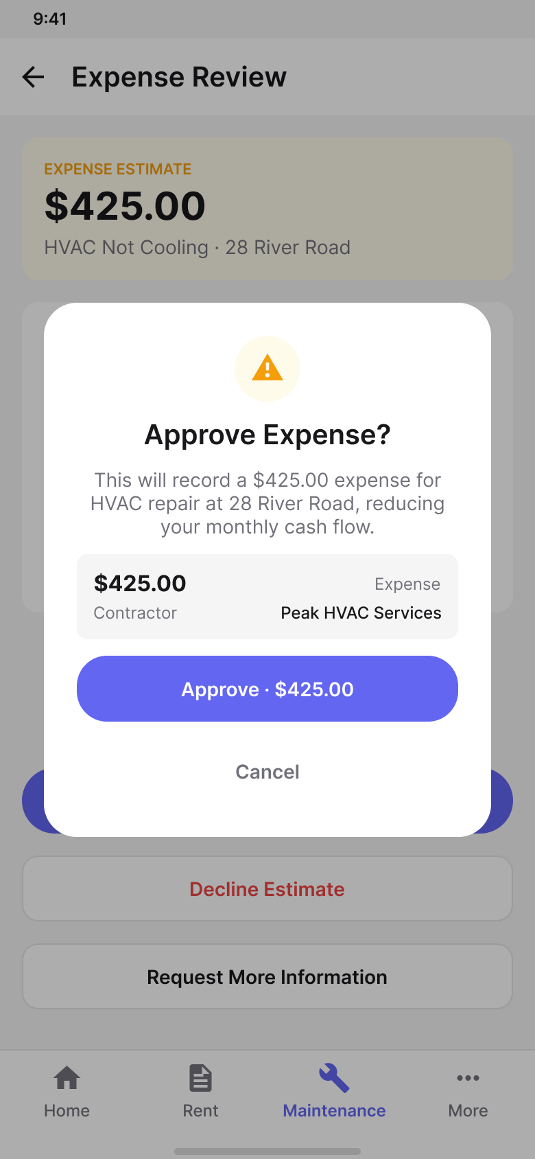 Android expense approval confirmation.