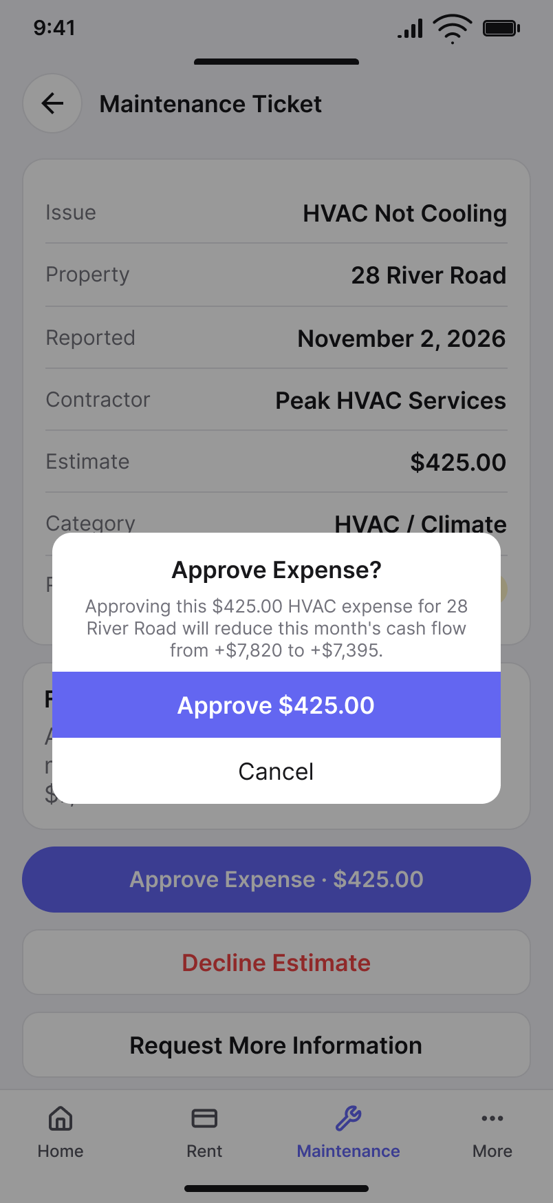 iOS expense approval confirmation.