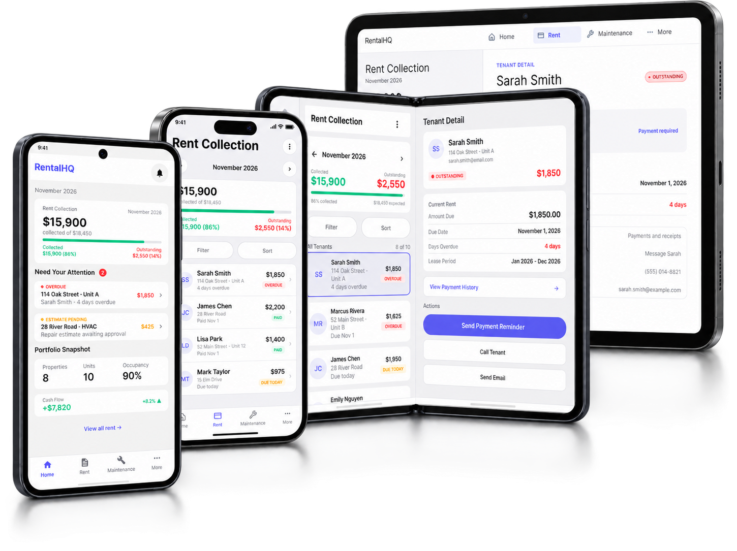RentalHQ mobile product screens